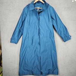 Woman’s LL Bean Teal Trench Coat Removable Lining Hood Full Length Jacket